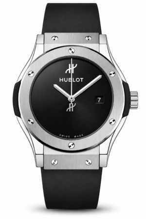 Black dial silver case luxury watch with black rubber strap