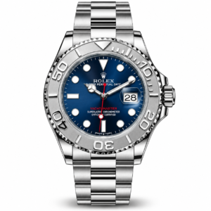 Blue dial stainless steel luxury watch with engraved bezel and metal bracelet