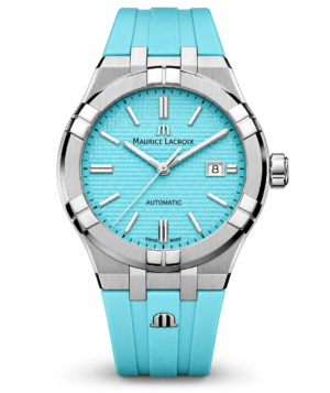 Maurice Lacroix automatic turquoise dial watch with stainless steel case and aqua strap