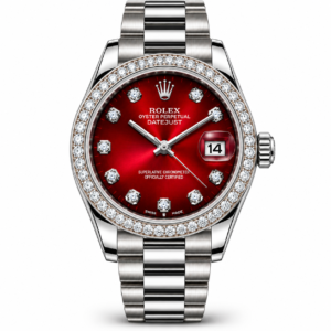 Red dial diamond bezel luxury watch with stainless steel bracelet