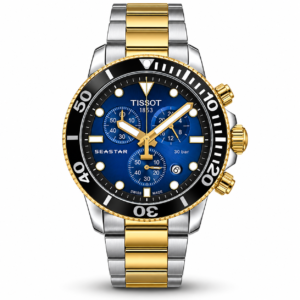 Tissot Seastar chronograph blue dial two-tone luxury watch