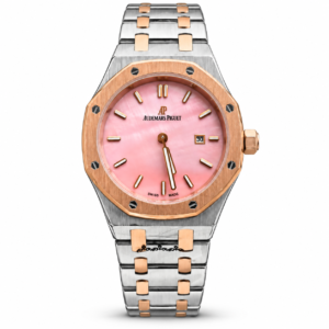 Audemars Piguet Royal Oak style two-tone luxury watch with pink dial