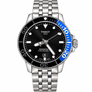 Tissot Seastar black dial blue bezel stainless steel watch