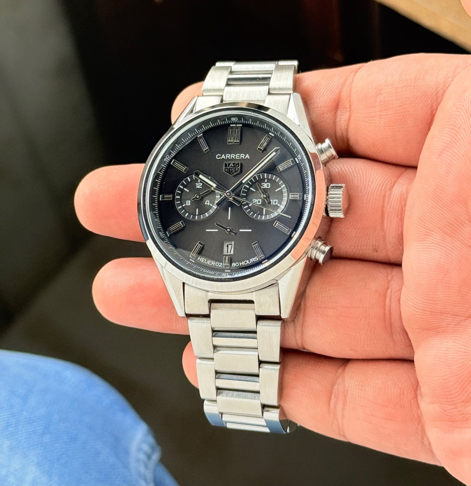 TAG Heuer Carrera Style Black Dial Chronograph Watch – Silver Stainless Steel - Image 5