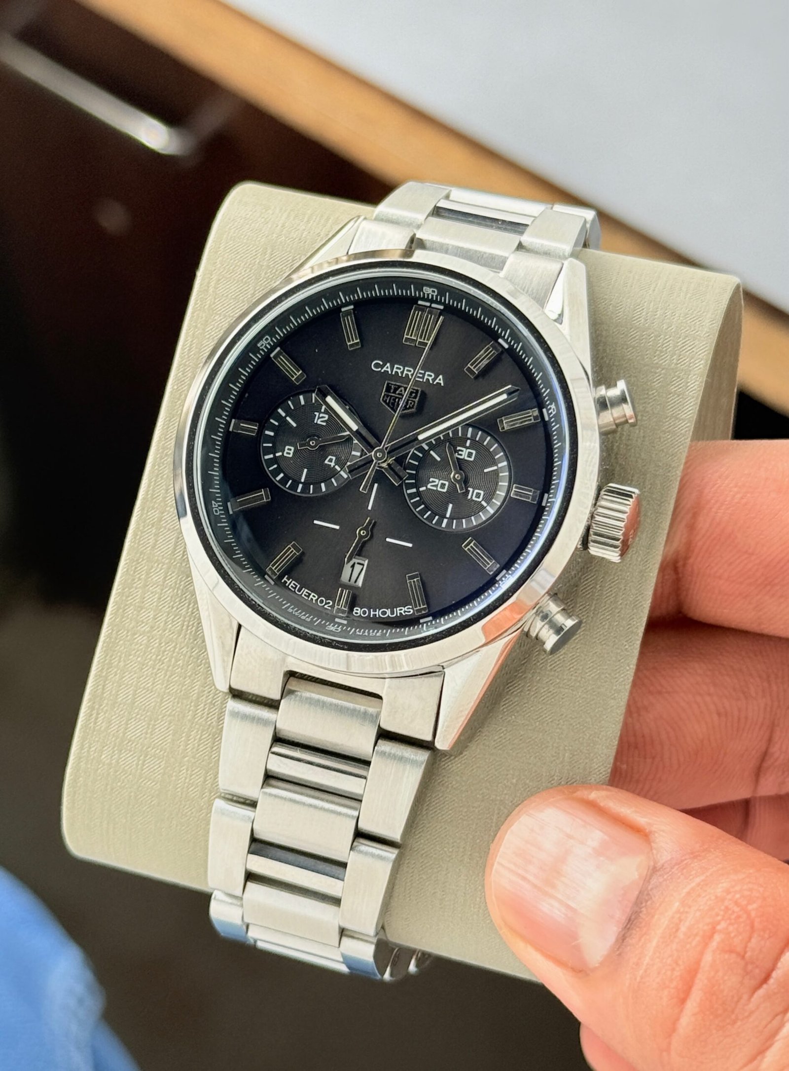 TAG Heuer Carrera Style Black Dial Chronograph Watch – Silver Stainless Steel - Image 7