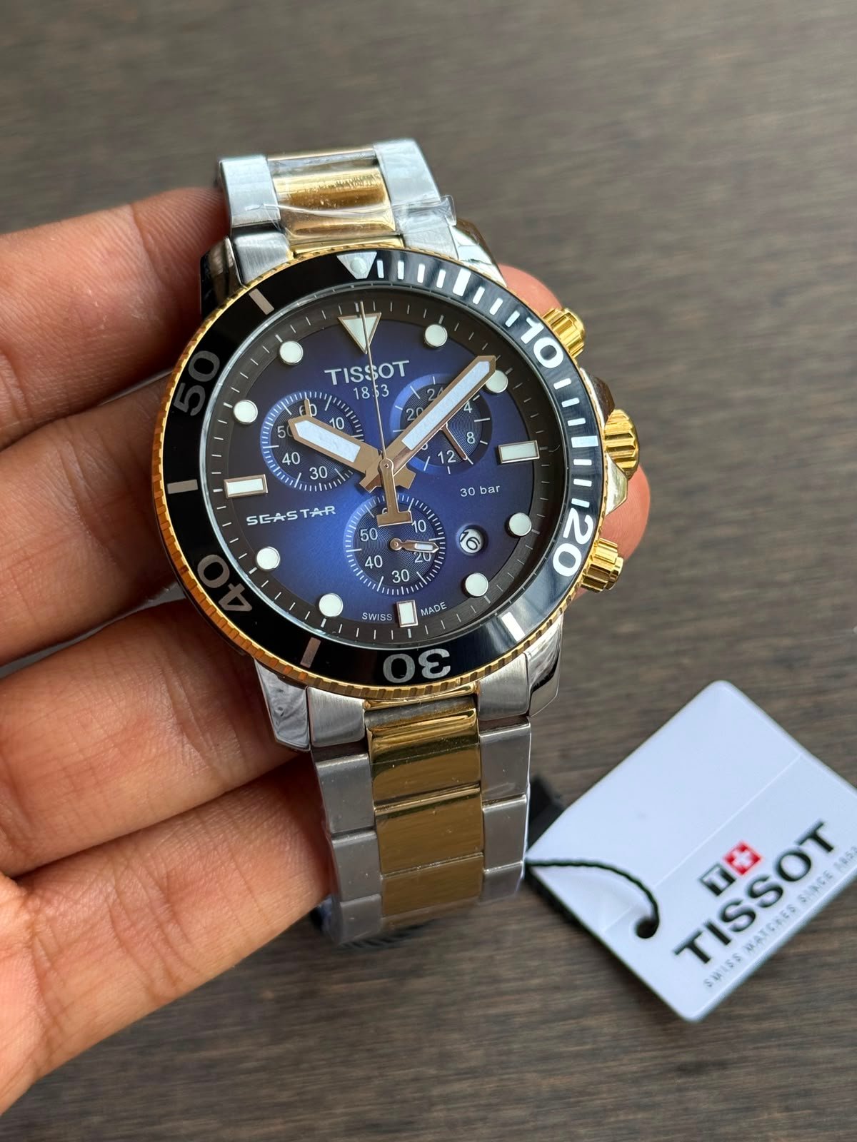 Tissot Seastar Chronograph Blue Dial Two-Tone Luxury Watch - Image 2