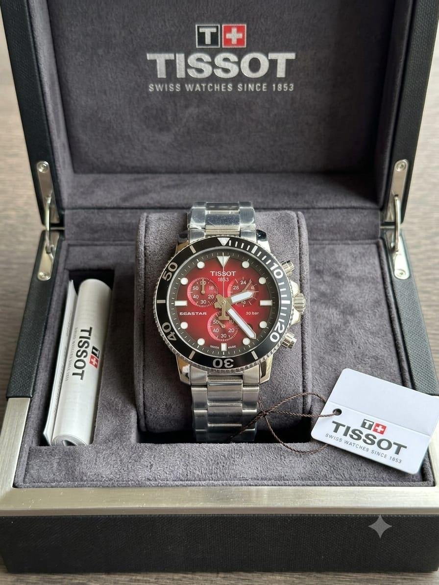 Tissot Seastar Chronograph Red Dial Stainless Steel Watch - Image 2