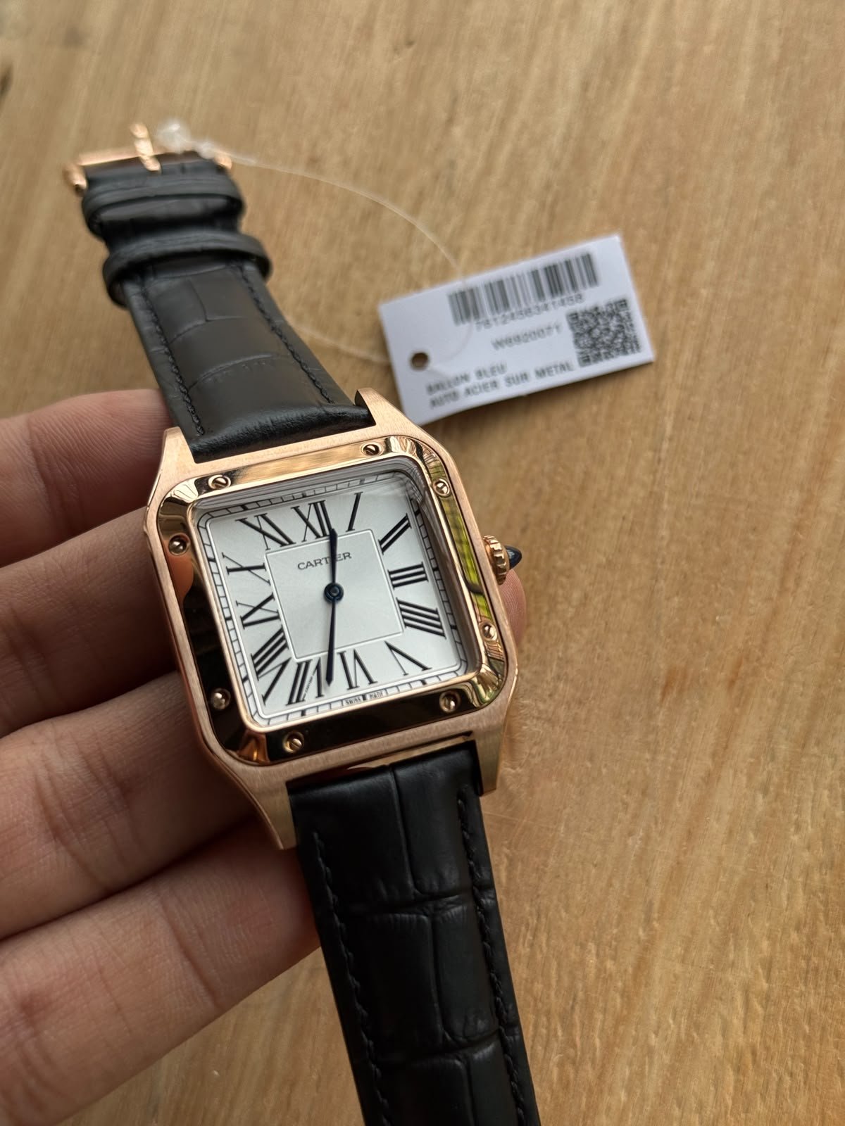 Rose Gold Square Luxury Watch with Black Leather Strap – Santos Style - Image 2