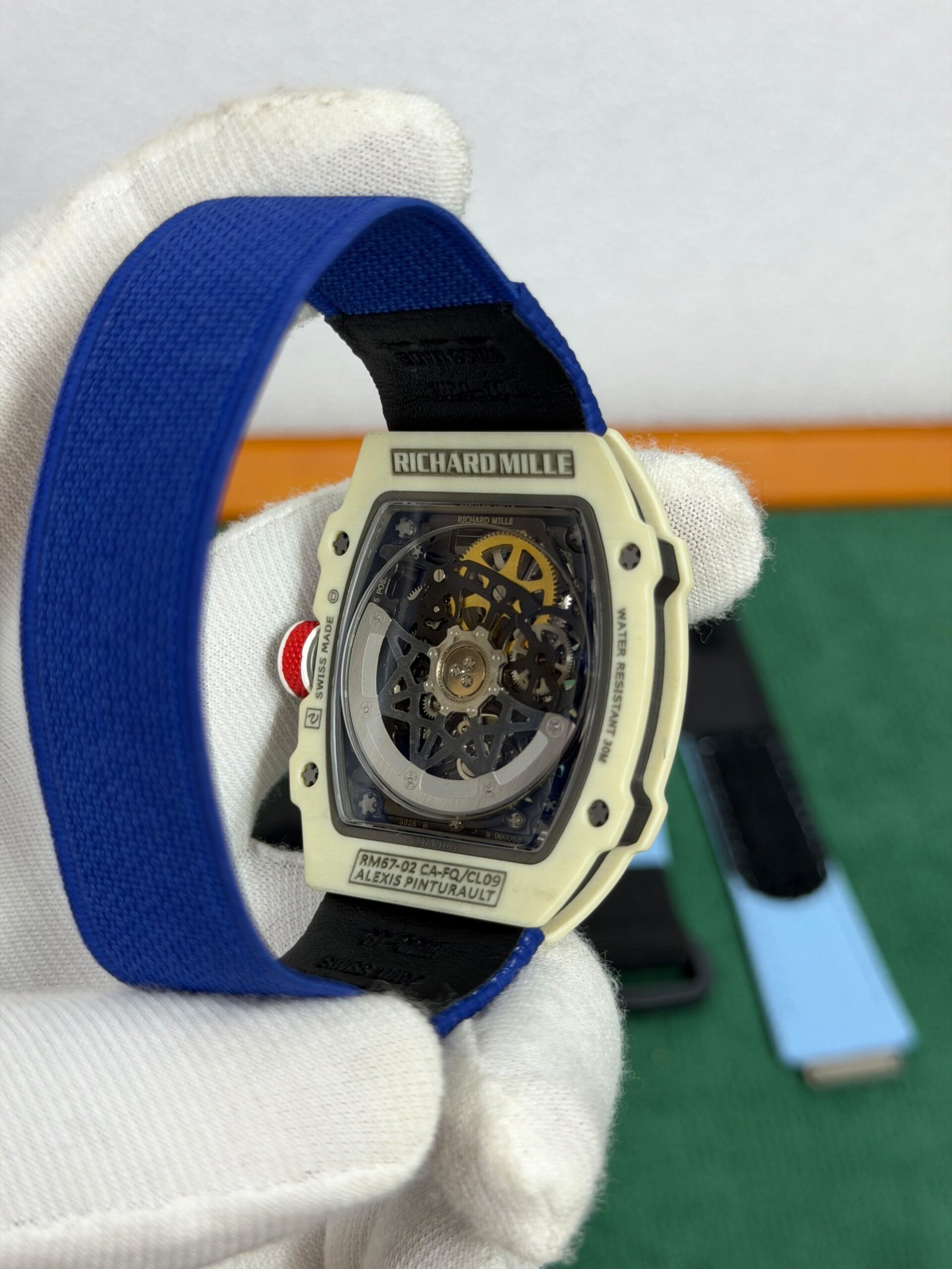 Ivory Skeleton Luxury Watch with Blue Strap - Image 2