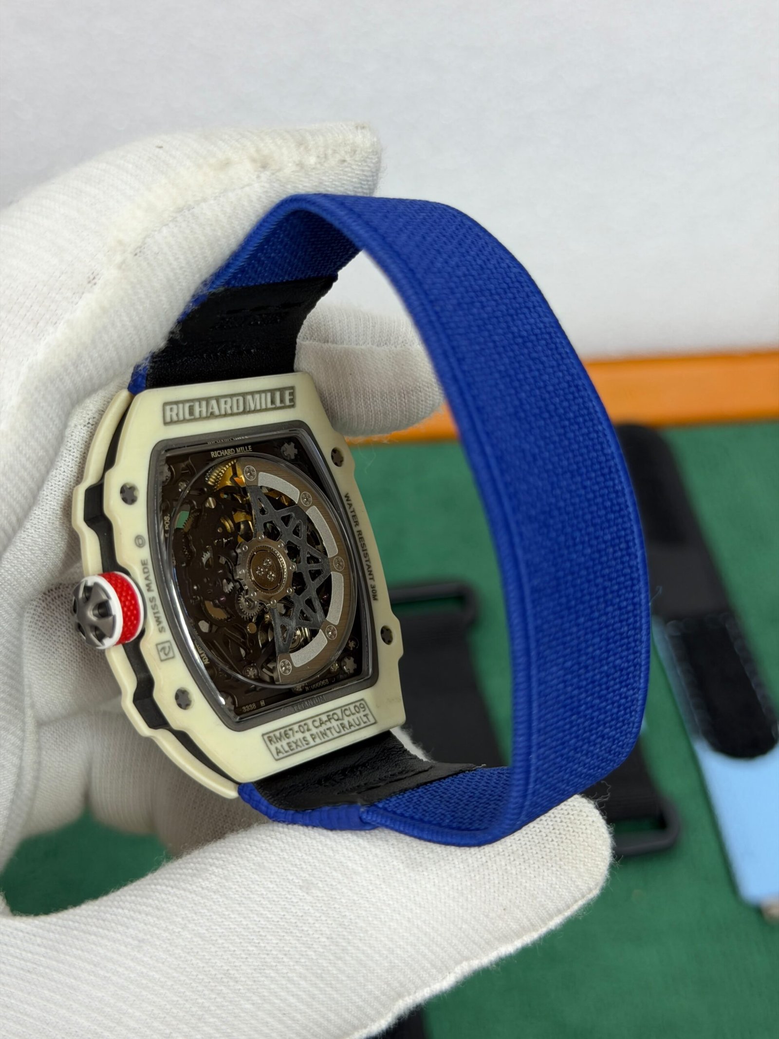 Ivory Skeleton Luxury Watch with Blue Strap - Image 3