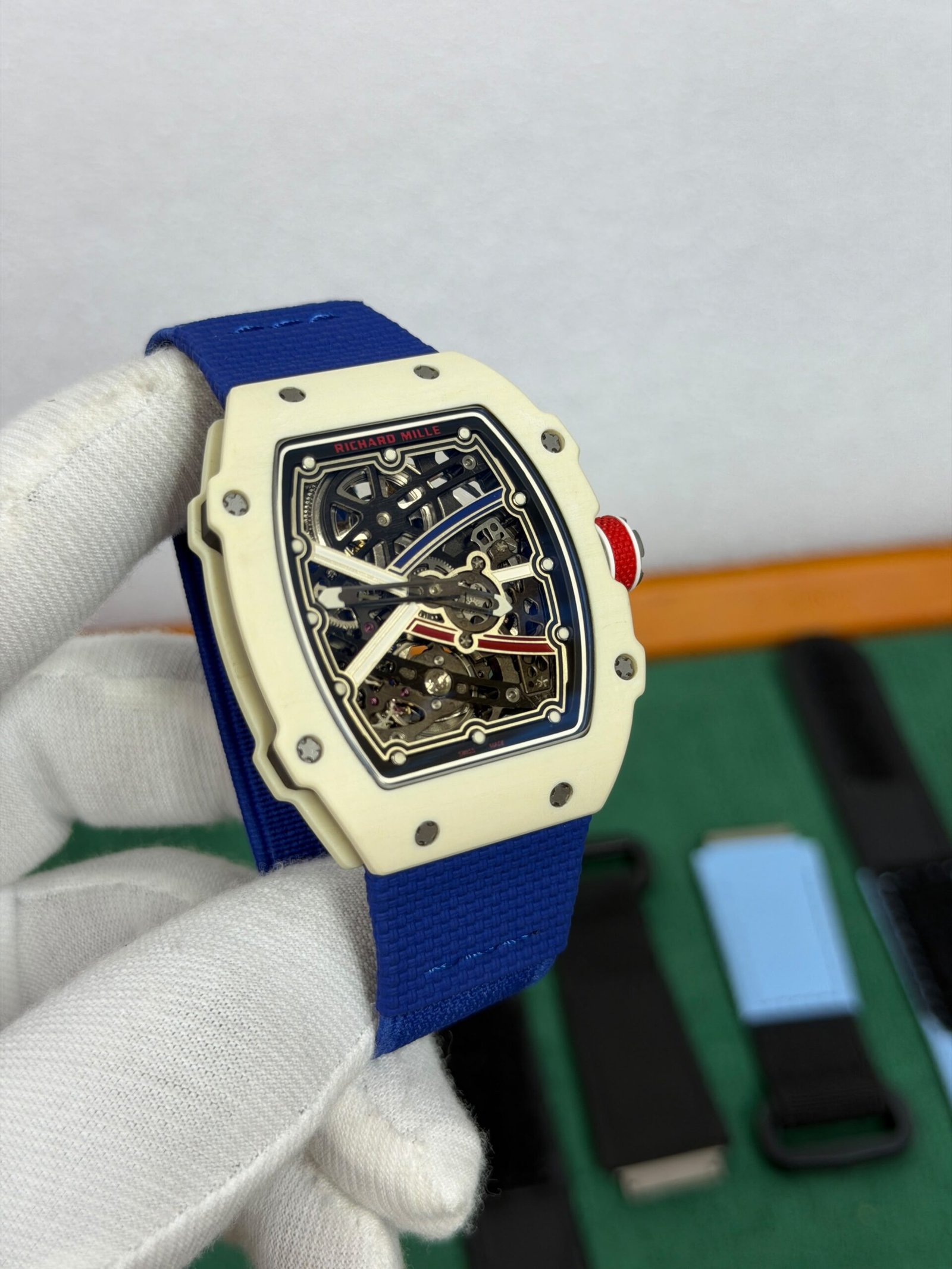 Ivory Skeleton Luxury Watch with Blue Strap - Image 4