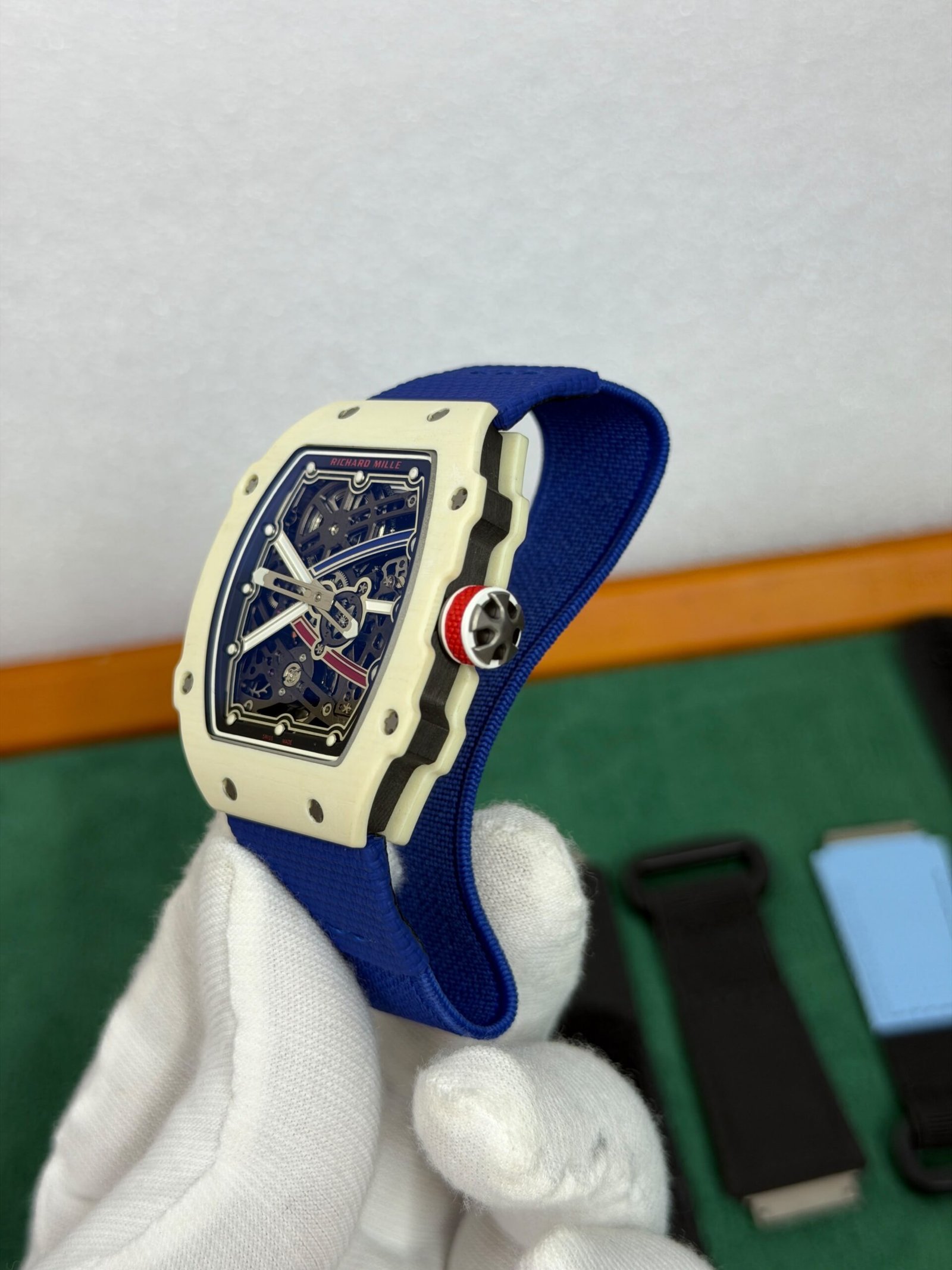 Ivory Skeleton Luxury Watch with Blue Strap - Image 5