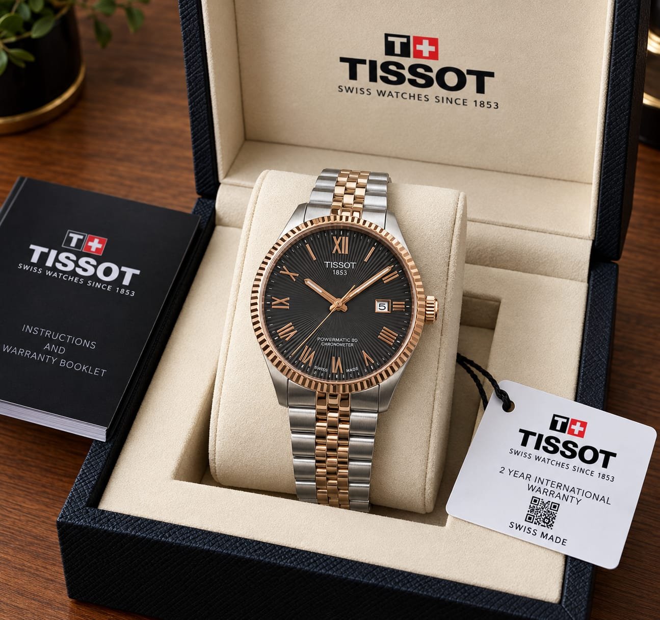 Tissot-Style Black Dial Two-Tone Automatic Watch - Image 2