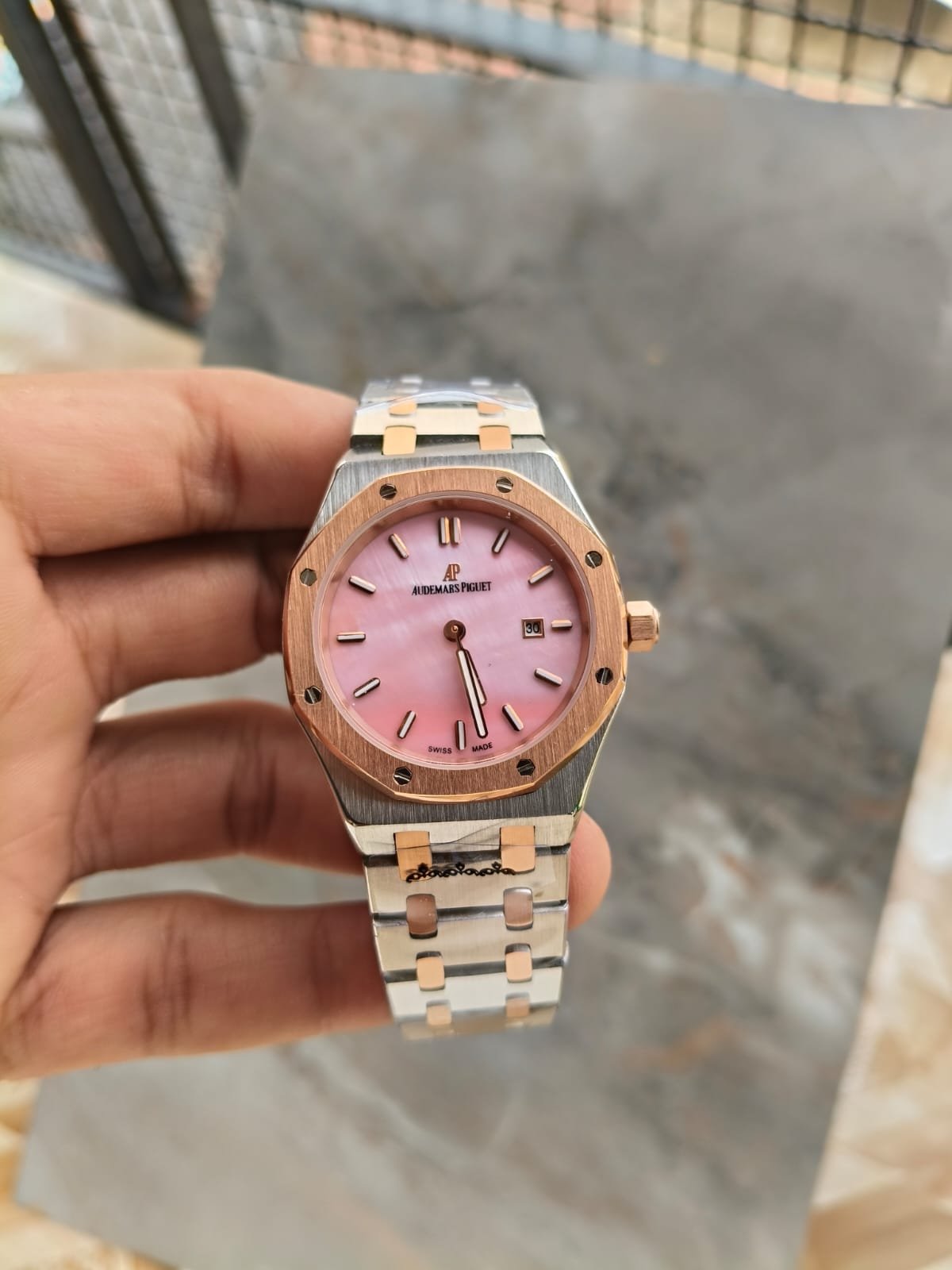Audemars Piguet Royal Oak Style Two-Tone Pink Dial Luxury Watch - Image 3