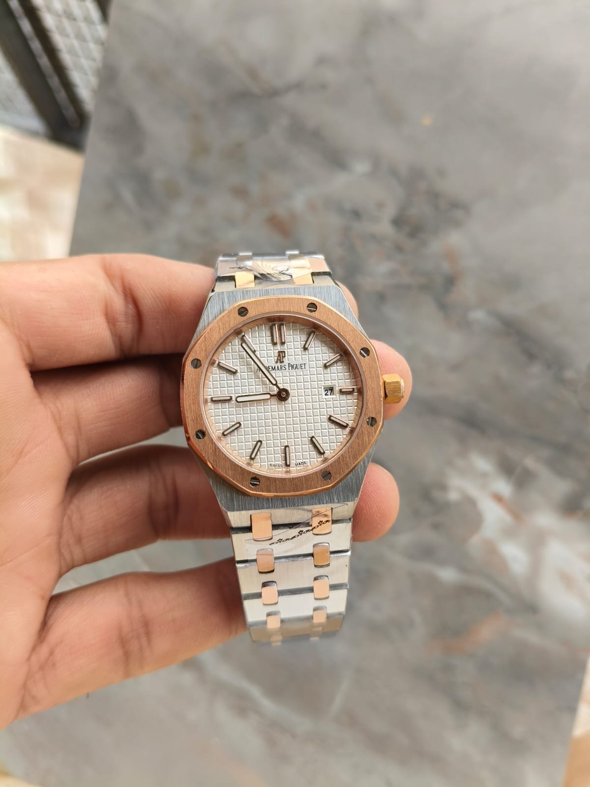 Audemars Piguet Royal Oak Style Two-Tone Pink Dial Luxury Watch - Image 5