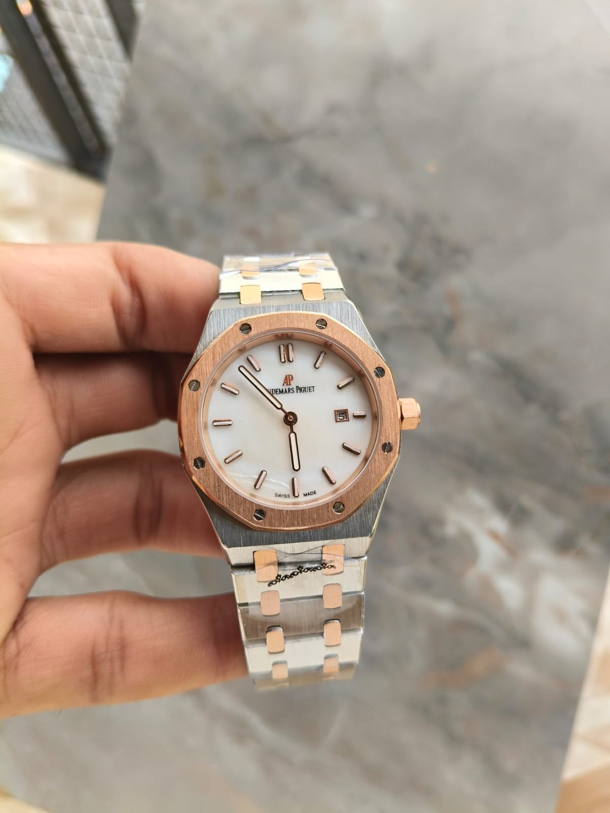 Audemars Piguet Royal Oak Style Two-Tone Pink Dial Luxury Watch - Image 7