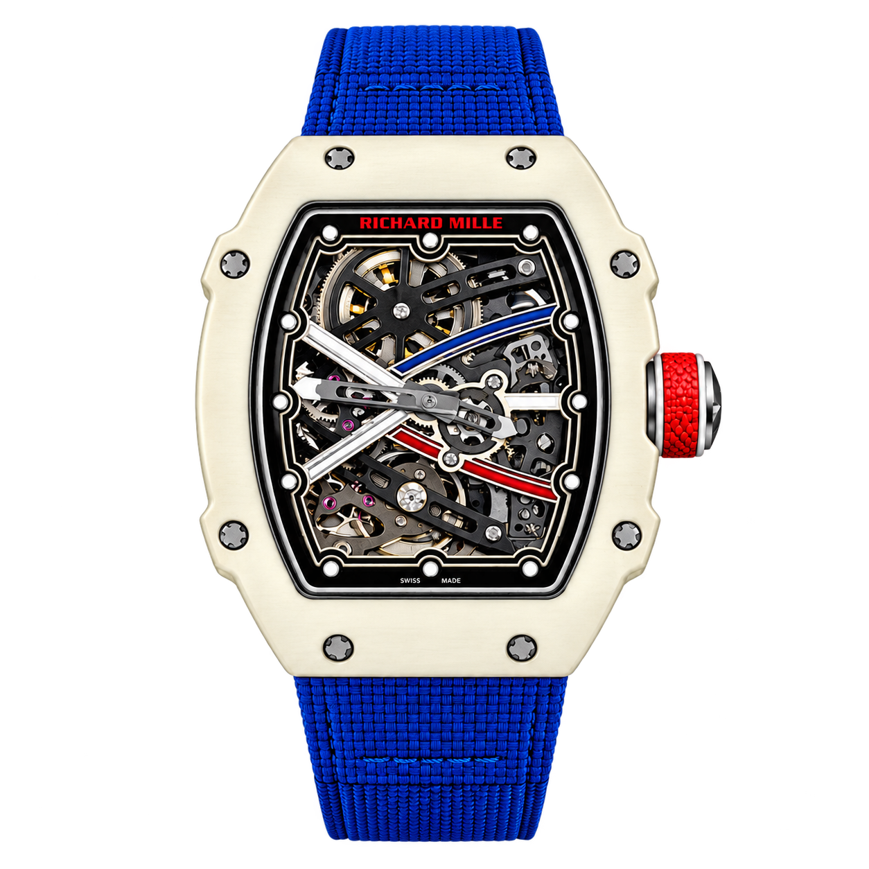 Ivory Skeleton Watch with Blue Strap