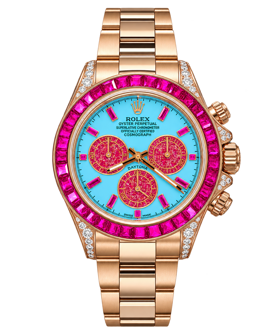 Rose Gold Turquoise Gemstone Chronograph Watch